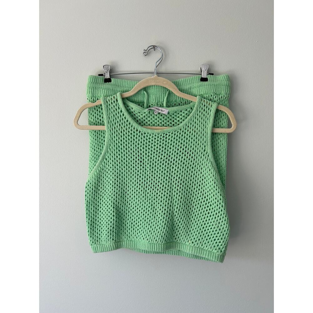 We Wore What Neon Green Mesh Crochet Tank and Short Cover Up Set Medium